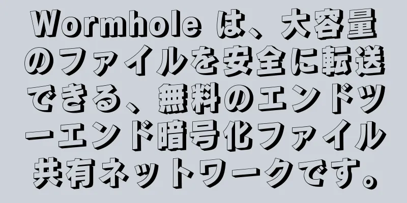 Wormhole は、大容量のファイルを安全に転送できる、無料のエンドツーエンド暗号化ファイル共有ネットワークです。
