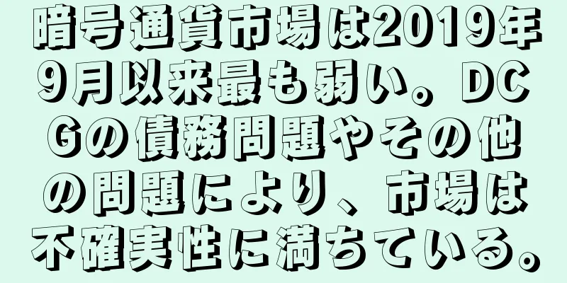 暗号通貨市場は2019年9月以来最も弱い。DCGの債務問題やその他の問題により、市場は不確実性に満ちている。
