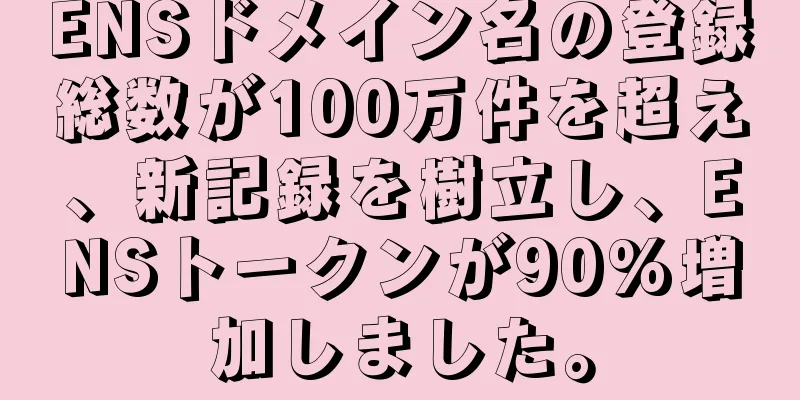 ENSドメイン名の登録総数が100万件を超え、新記録を樹立し、ENSトークンが90%増加しました。