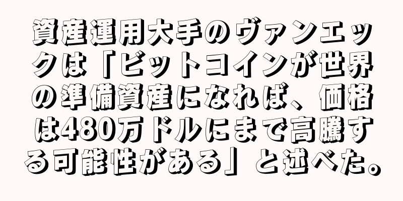 資産運用大手のヴァンエックは「ビットコインが世界の準備資産になれば、価格は480万ドルにまで高騰する可能性がある」と述べた。