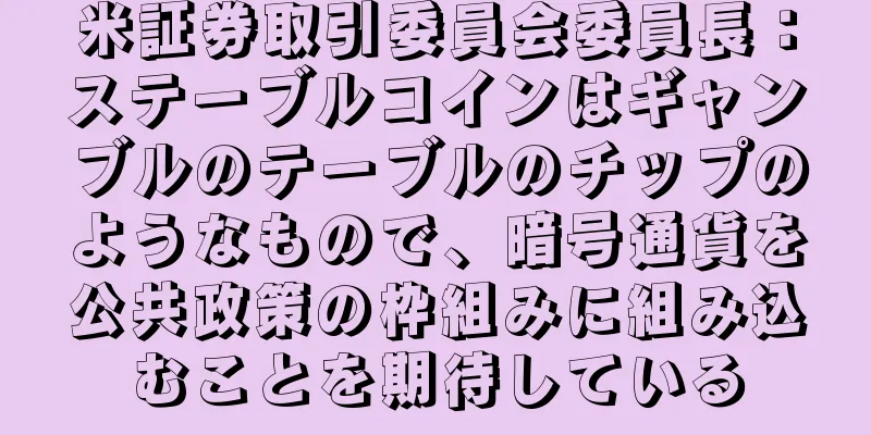 米証券取引委員会委員長：ステーブルコインはギャンブルのテーブルのチップのようなもので、暗号通貨を公共政策の枠組みに組み込むことを期待している