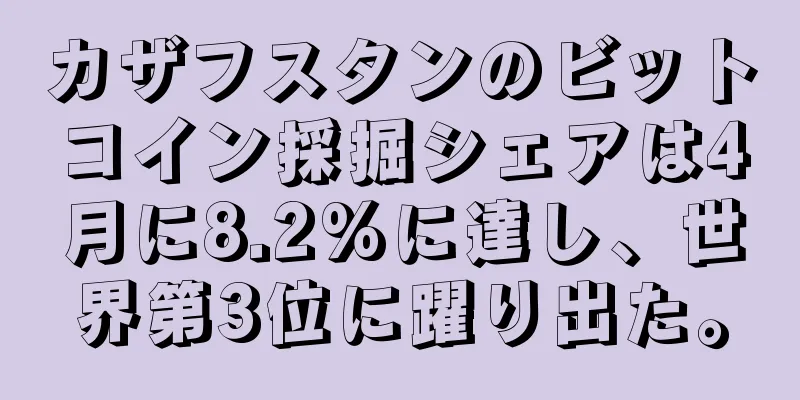 カザフスタンのビットコイン採掘シェアは4月に8.2%に達し、世界第3位に躍り出た。