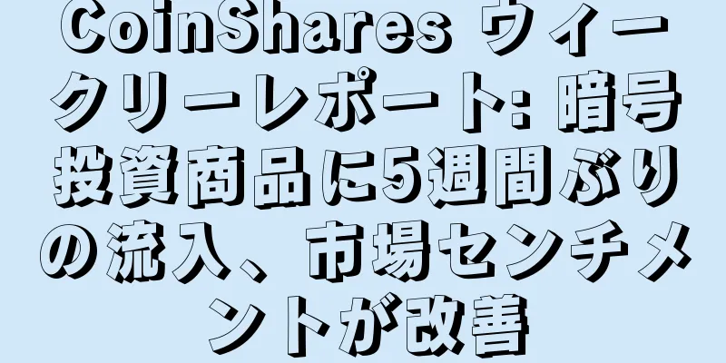 CoinShares ウィークリーレポート: 暗号投資商品に5週間ぶりの流入、市場センチメントが改善