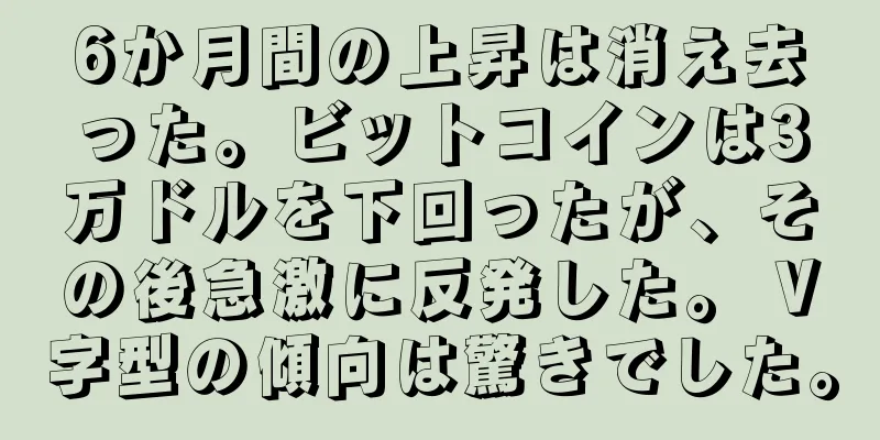 6か月間の上昇は消え去った。ビットコインは3万ドルを下回ったが、その後急激に反発した。 V字型の傾向は驚きでした。