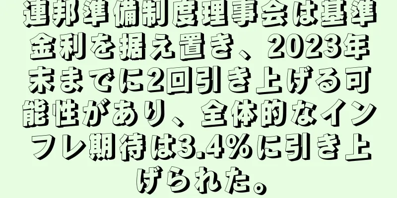 連邦準備制度理事会は基準金利を据え置き、2023年末までに2回引き上げる可能性があり、全体的なインフレ期待は3.4％に引き上げられた。