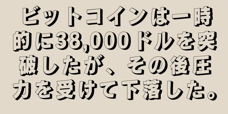 ビットコインは一時的に38,000ドルを突破したが、その後圧力を受けて下落した。