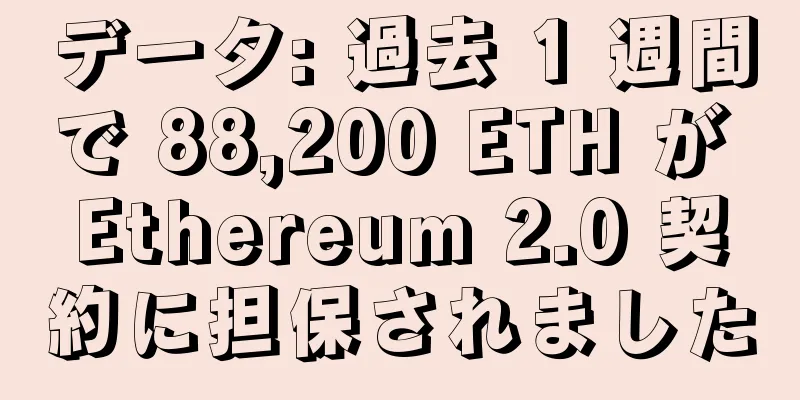 データ: 過去 1 週間で 88,200 ETH が Ethereum 2.0 契約に担保されました