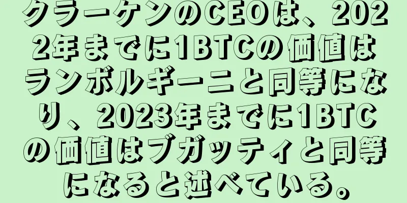 クラーケンのCEOは、2022年までに1BTCの価値はランボルギーニと同等になり、2023年までに1BTCの価値はブガッティと同等になると述べている。