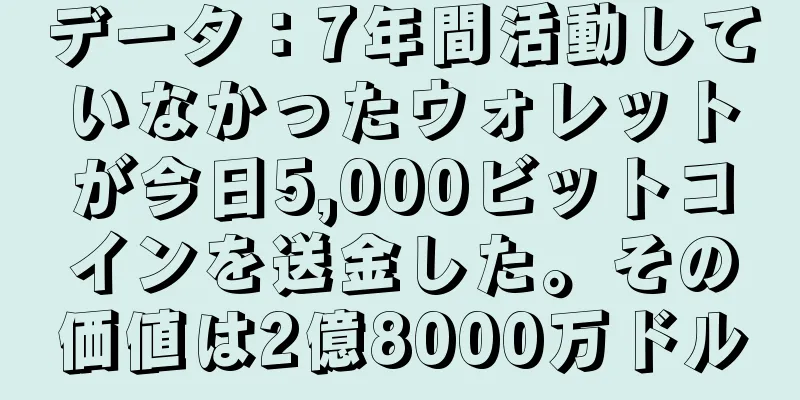 データ：7年間活動していなかったウォレットが今日5,000ビットコインを送金した。その価値は2億8000万ドル