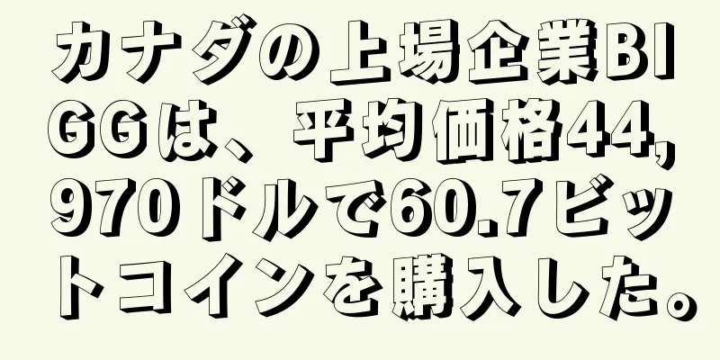 カナダの上場企業BIGGは、平均価格44,970ドルで60.7ビットコインを購入した。