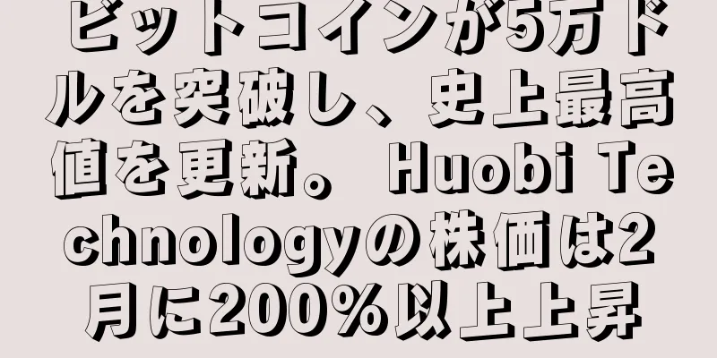 ビットコインが5万ドルを突破し、史上最高値を更新。 Huobi Technologyの株価は2月に200%以上上昇