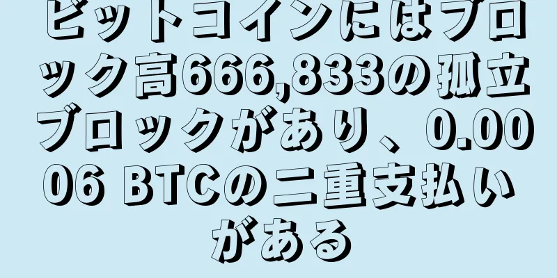 ビットコインにはブロック高666,833の孤立ブロックがあり、0.0006 BTCの二重支払いがある