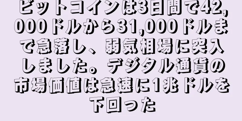ビットコインは3日間で42,000ドルから31,000ドルまで急落し、弱気相場に突入しました。デジタル通貨の市場価値は急速に1兆ドルを下回った