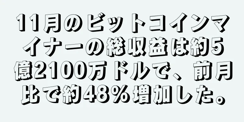 11月のビットコインマイナーの総収益は約5億2100万ドルで、前月比で約48%増加した。
