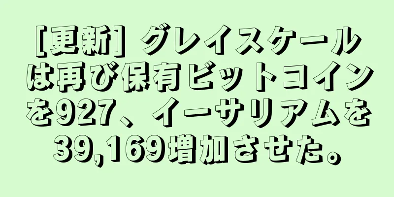 [更新] グレイスケールは再び保有ビットコインを927、イーサリアムを39,169増加させた。