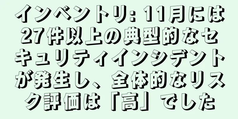 インベントリ: 11月には27件以上の典型的なセキュリティインシデントが発生し、全体的なリスク評価は「高」でした