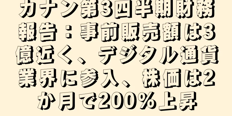 カナン第3四半期財務報告：事前販売額は3億近く、デジタル通貨業界に参入、株価は2か月で200％上昇