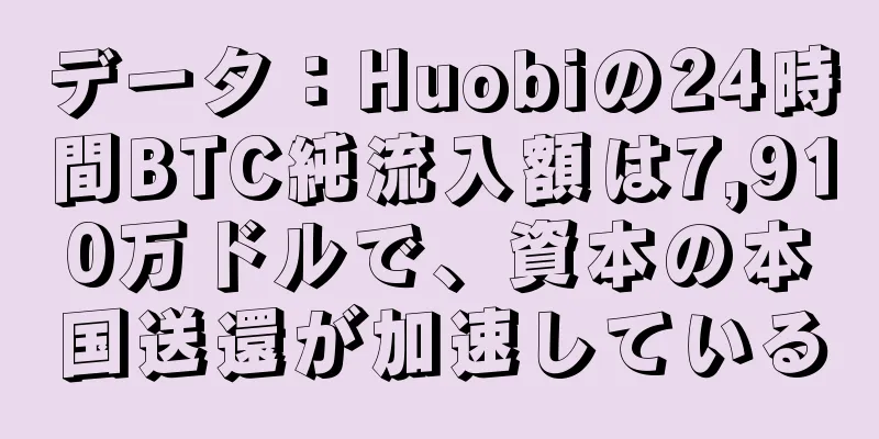 データ：Huobiの24時間BTC純流入額は7,910万ドルで、資本の本国送還が加速している