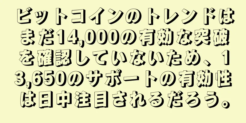 ビットコインのトレンドはまだ14,000の有効な突破を確認していないため、13,650のサポートの有効性は日中注目されるだろう。