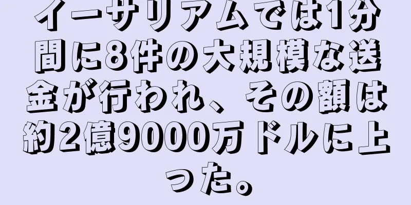 イーサリアムでは1分間に8件の大規模な送金が行われ、その額は約2億9000万ドルに上った。