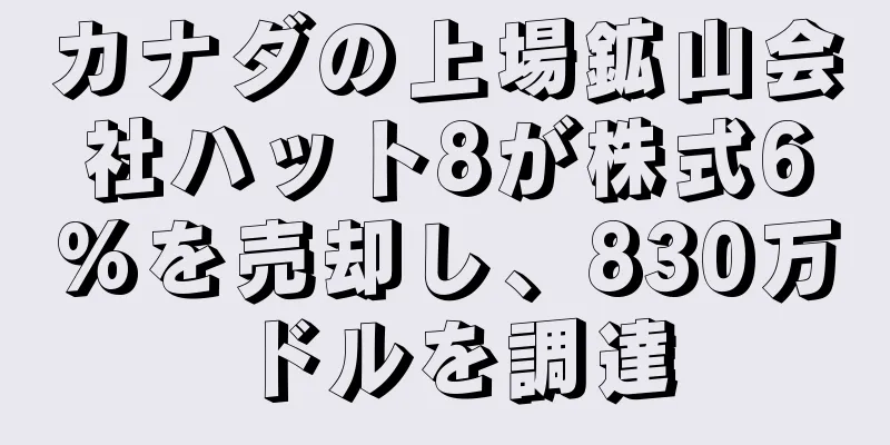 カナダの上場鉱山会社ハット8が株式6%を売却し、830万ドルを調達