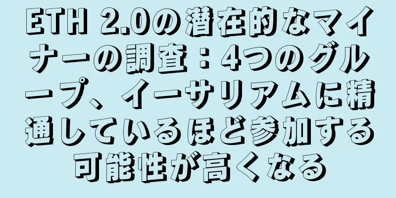ETH 2.0の潜在的なマイナーの調査：4つのグループ、イーサリアムに精通しているほど参加する可能性が高くなる