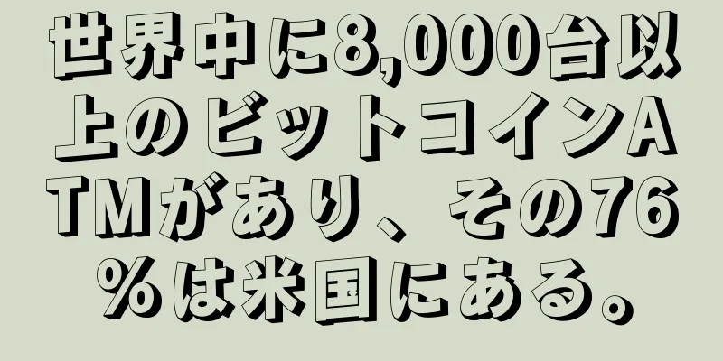 世界中に8,000台以上のビットコインATMがあり、その76%は米国にある。