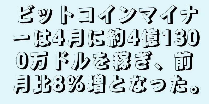 ビットコインマイナーは4月に約4億1300万ドルを稼ぎ、前月比8%増となった。