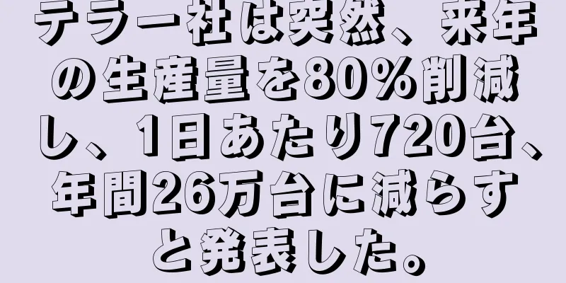 テラー社は突然、来年の生産量を80％削減し、1日あたり720台、年間26万台に減らすと発表した。