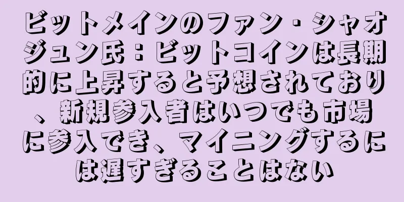 ビットメインのファン・シャオジュン氏：ビットコインは長期的に上昇すると予想されており、新規参入者はいつでも市場に参入でき、マイニングするには遅すぎることはない