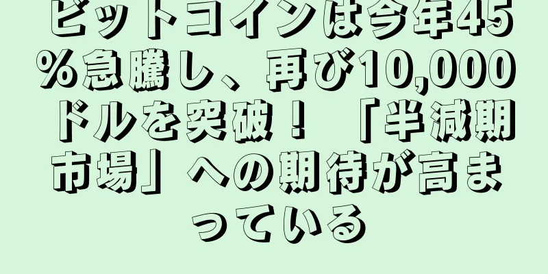 ビットコインは今年45%急騰し、再び10,000ドルを突破！ 「半減期市場」への期待が高まっている