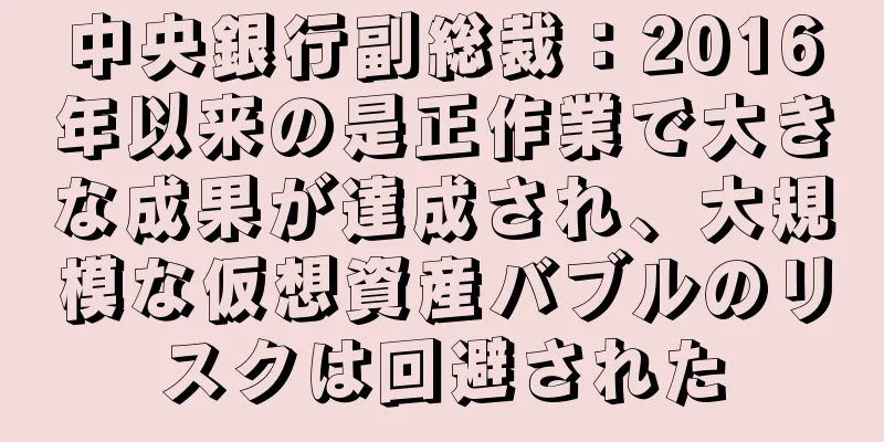 中央銀行副総裁：2016年以来の是正作業で大きな成果が達成され、大規模な仮想資産バブルのリスクは回避された