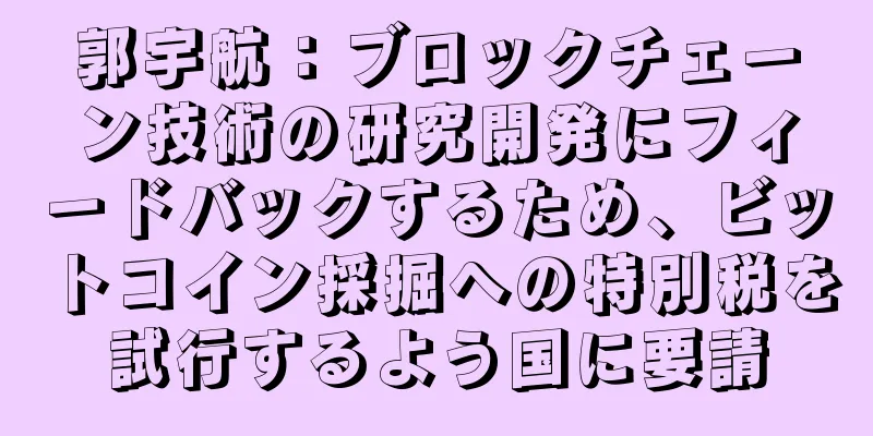 郭宇航：ブロックチェーン技術の研究開発にフィードバックするため、ビットコイン採掘への特別税を試行するよう国に要請