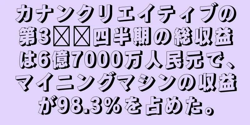 カナンクリエイティブの第3​​四半期の総収益は6億7000万人民元で、マイニングマシンの収益が98.3%を占めた。