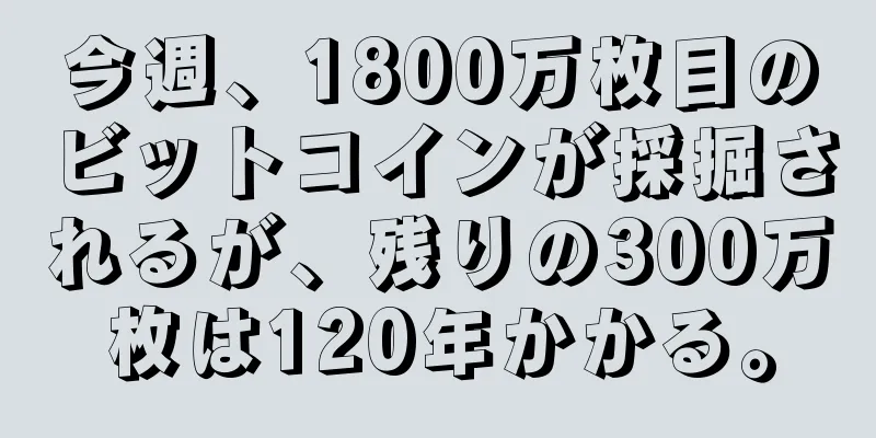 今週、1800万枚目のビットコインが採掘されるが、残りの300万枚は120年かかる。