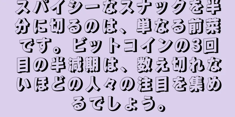スパイシーなスナックを半分に切るのは、単なる前菜です。ビットコインの3回目の半減期は、数え切れないほどの人々の注目を集めるでしょう。