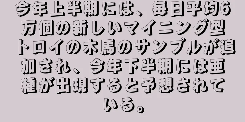 今年上半期には、毎日平均6万個の新しいマイニング型トロイの木馬のサンプルが追加され、今年下半期には亜種が出現すると予想されている。