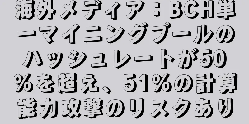 海外メディア：BCH単一マイニングプールのハッシュレートが50％を超え、51％の計算能力攻撃のリスクあり