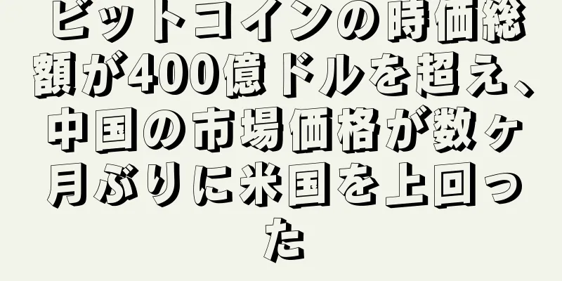 ビットコインの時価総額が400億ドルを超え、中国の市場価格が数ヶ月ぶりに米国を上回った