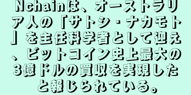 Nchainは、オーストラリア人の「サトシ・ナカモト」を主任科学者として迎え、ビットコイン史上最大の3億ドルの買収を実現したと報じられている。