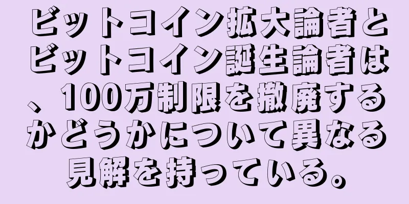 ビットコイン拡大論者とビットコイン誕生論者は、100万制限を撤廃するかどうかについて異なる見解を持っている。